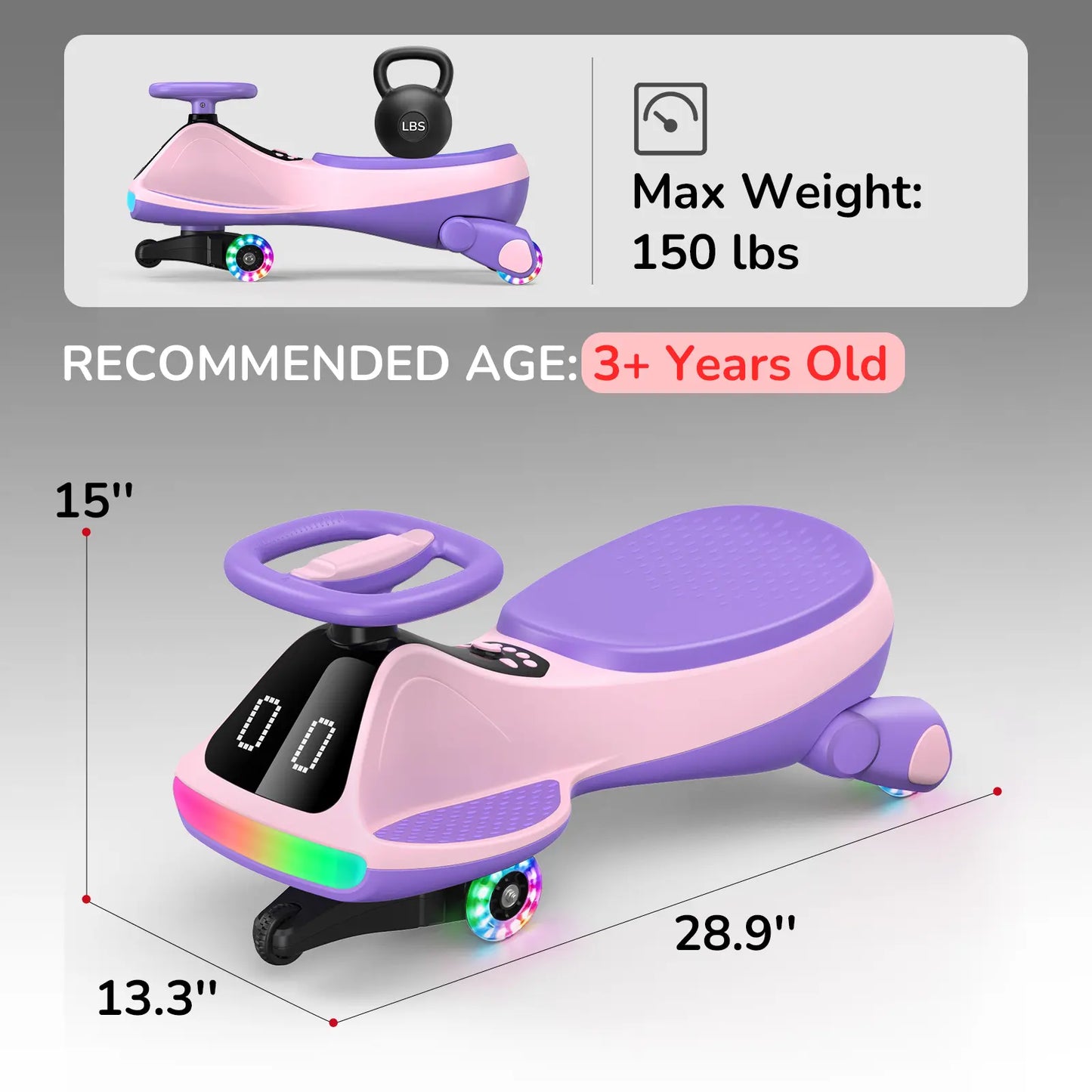 SmartGlow 2-in-1 Electric Wiggle Ride