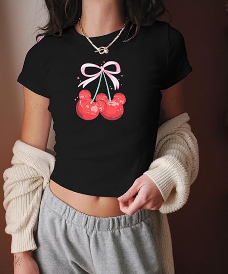 Aesthetic Pink Bow Cherry Graphic Top