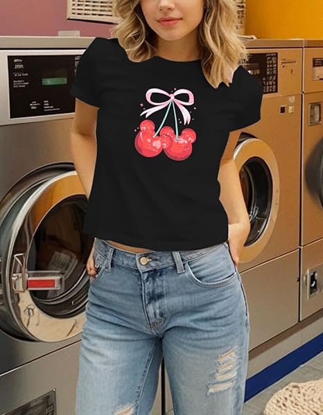 Aesthetic Pink Bow Cherry Graphic Top